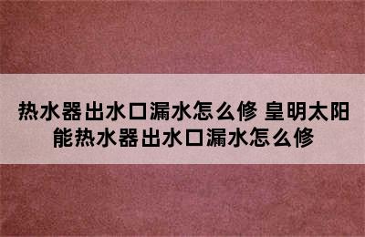 热水器出水口漏水怎么修 皇明太阳能热水器出水口漏水怎么修